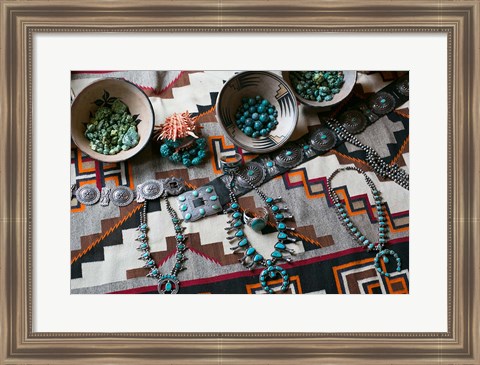 Framed Display Of Turquoise Accessories, Santa Fe, New Mexico Print