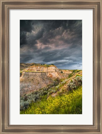 Framed Thunderstorm Approach On The Dakota Prairie Print