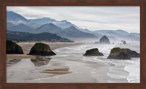 Framed Rocky Cannon Beach Panorama, Oregon Print