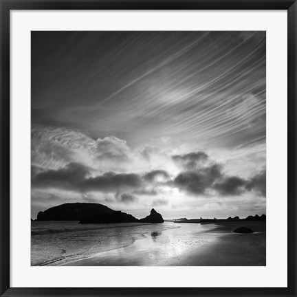 Framed Harris Beach State Park At Sunset, Oregon (BW) Print