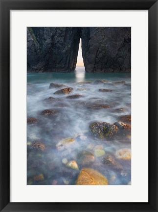 Framed Ocean Spray Over Lichen Covered Rocks At Arch, Harris Beach State Park Print