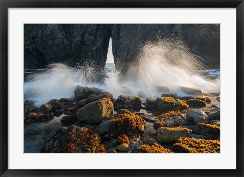 Framed Ocean Spray On Rocky Coastline, Oregon Print