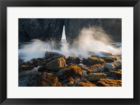 Framed Ocean Spray On Rocky Coastline, Oregon Print