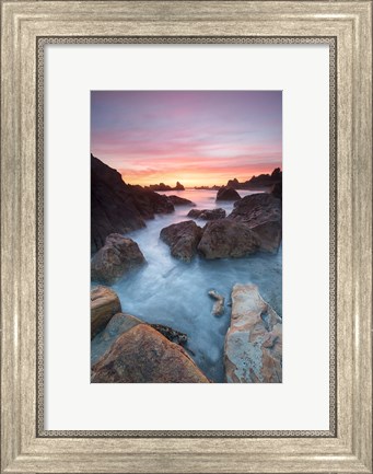 Framed Soft Sunset And Incoming Tide At Harris Beach State Park, Oregon Print