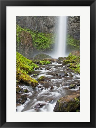 Framed Latourell Falls And Creek, Columbia Gorge, Oregon Print