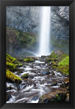 Framed Latourell Falls And Creek, Columbia Gorge, Oregon Print