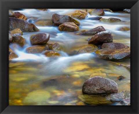 Framed Water Flowing Over Rocks In The Little Cottonwood Creek Print