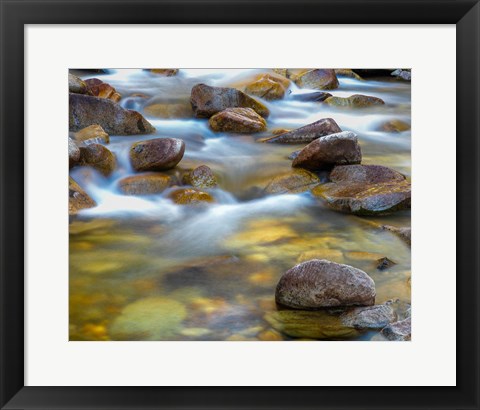 Framed Water Flowing Over Rocks In The Little Cottonwood Creek Print