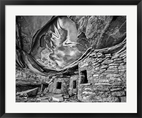 Framed Anasazi Granary, Cedar Mesa, Utah (BW) Print