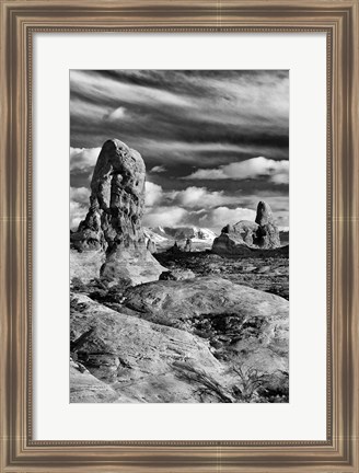 Framed Turret Arch And The La Sal Mountainsm Utah (BW) Print