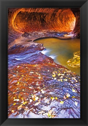 Framed Subway Along North Creek With Fallen Leaves, Utah Print