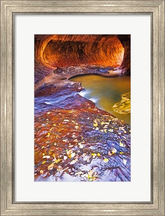 Framed Subway Along North Creek With Fallen Leaves, Utah Print