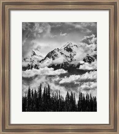 Framed Mount Carrie And Carrie Glacier, Washington (BW) Print