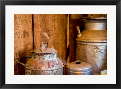 Framed Old Milk Containers From A Dairy Farm Print