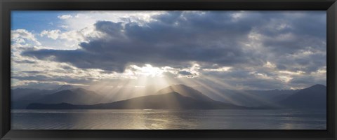 Framed Panoramic Composite Of God Rays Over The Hood Canal Print