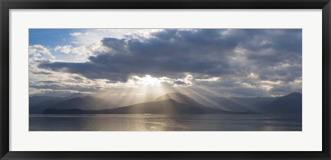 Framed Panoramic Composite Of God Rays Over The Hood Canal Print