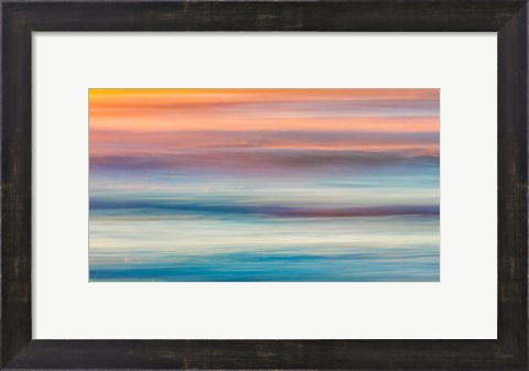 Framed Abstract Of Sunset And Ocean,, Cape Disappointment State Park Print