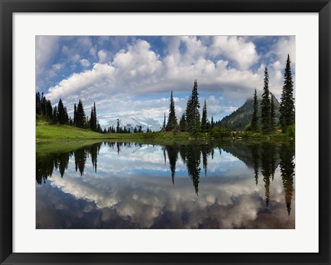 Framed Mt Rainier And Clouds Reflecting In Upper Tipsoo Lake Print