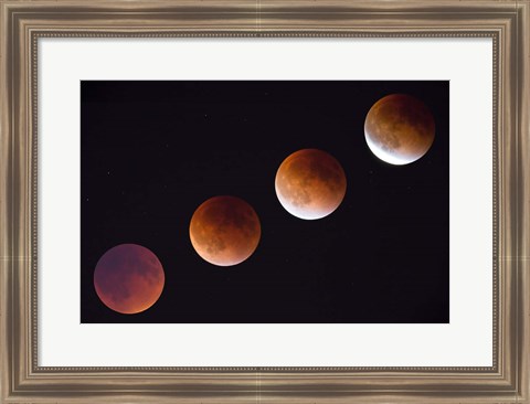 Framed Composite Of The Phases Of A Total Lunar Eclipse Print