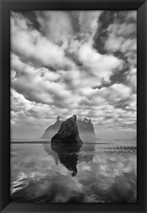 Framed Reflections At Low Tide On Ruby Beach (BW) Print