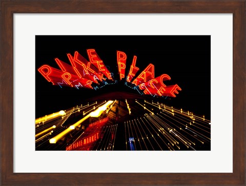 Framed Pike Place Market At Night, Washington State Print