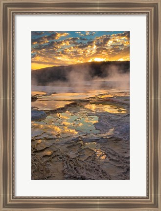 Framed Sunrise With Clouds And Reflections At Mammoth Hot Springs Print