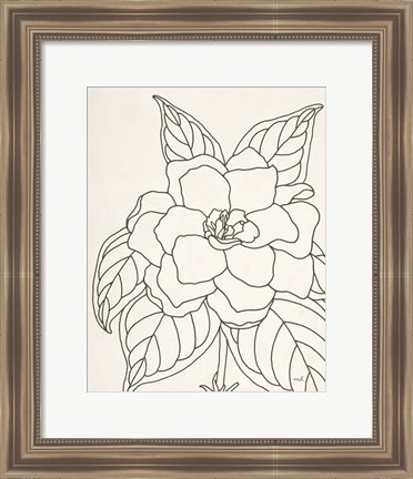 Framed Gardenia Line Drawing Crop Print