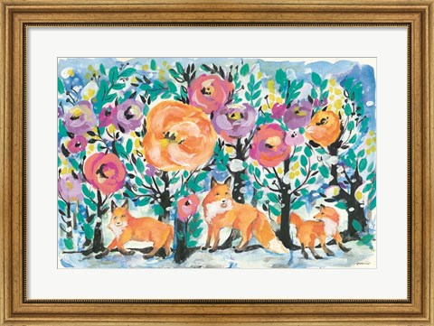 Framed Foxes and Flowers Print