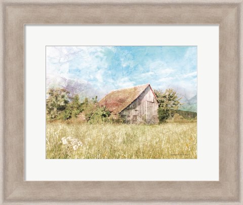 Framed Spring Green Meadow by the Old Barn Print