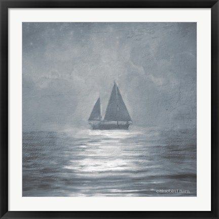 Framed Solo Blue Sea Sailboat Print