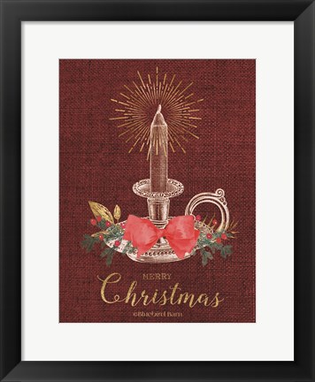 Framed Burlap Vintage Christmas Tall Candlestick Print