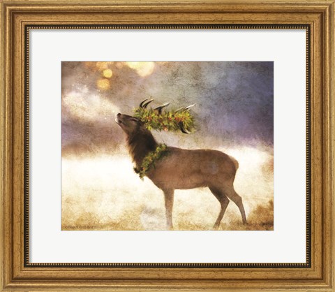 Framed Holly and Ivy Stag Print