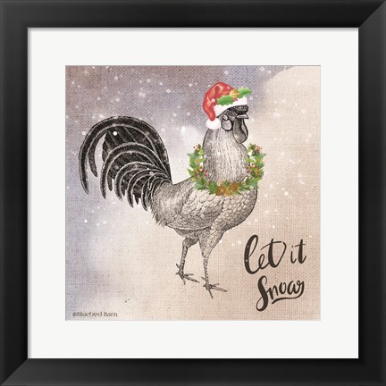 Framed Vintage Christmas Be Merry Rooster Print