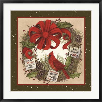 Framed Cardinal Christmas Wreath Print