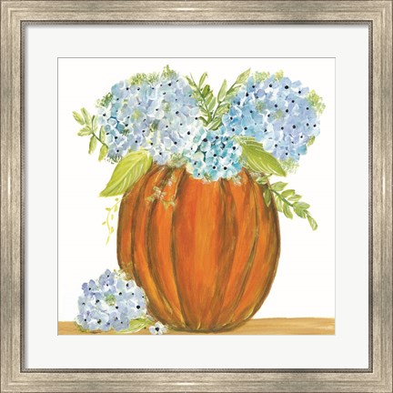 Framed Pumpkin Full of Hydrangeas Print