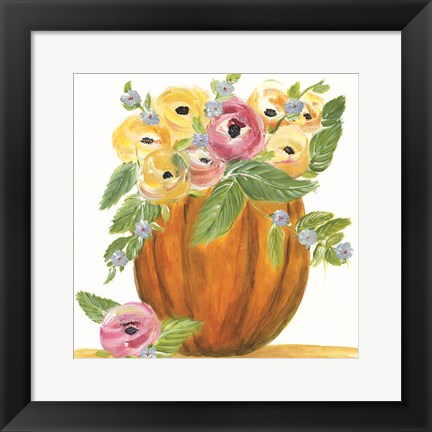 Framed Pumpkin Full of Roses Print