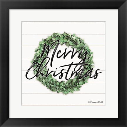 Framed Merry Christmas Boxwood Wreath Print