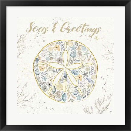 Framed Seaside Blossoms IV Blue Greetings Print