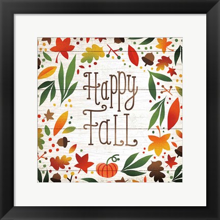 Framed Harvest Time Happy Fall Shiplap Sq Print