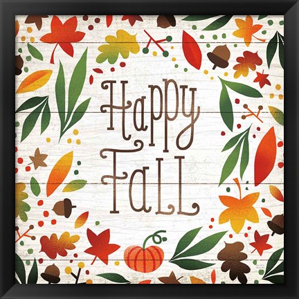 Framed Harvest Time Happy Fall Shiplap Sq Print