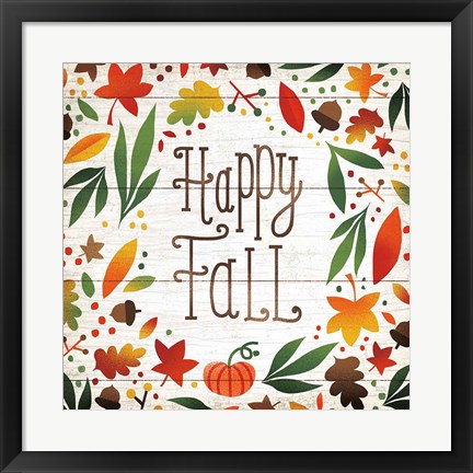 Framed Harvest Time Happy Fall Shiplap Sq Print