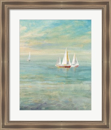 Framed Sunrise Sailboats II Nautical Print