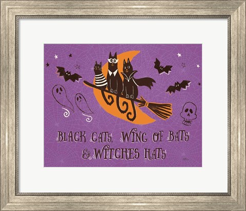 Framed Spooktacular I Black Cats Purple Print