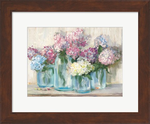 Framed Hydrangeas in Glass Jar Pastel Crop Print