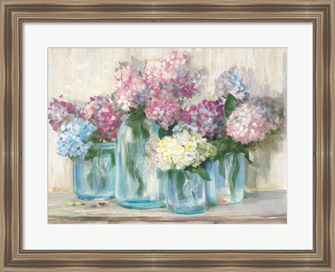 Framed Hydrangeas in Glass Jar Pastel Crop Print