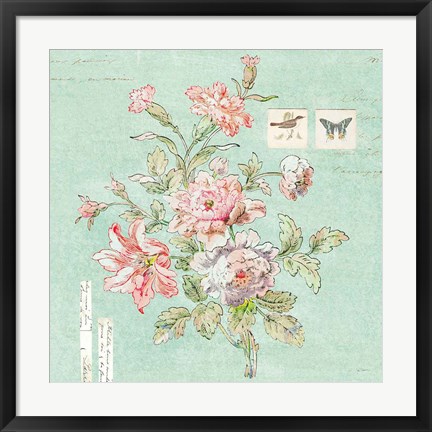 Framed Cottage Roses III Blue Print