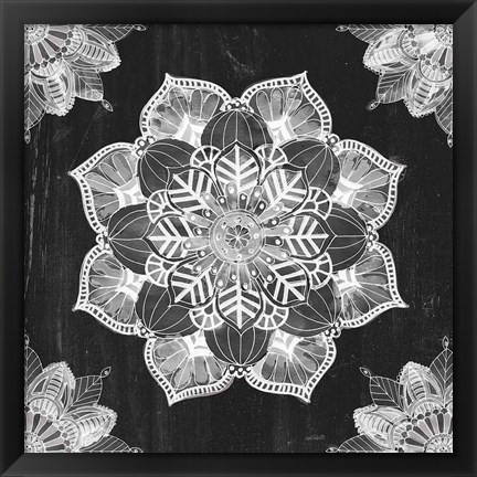 Framed Mandala Morning V BW Print