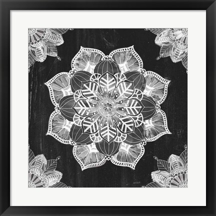 Framed Mandala Morning V BW Print