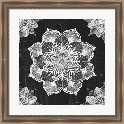 Framed Mandala Morning V BW Print