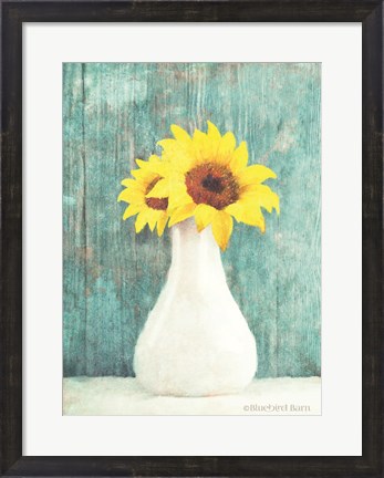 Framed Sunflower White Vase Print